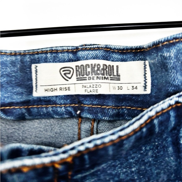 Rock & Roll Denim Palazzo Flare High Rise Pleated Jeans Western 30 X 34 Womens - Picture 3 of 5